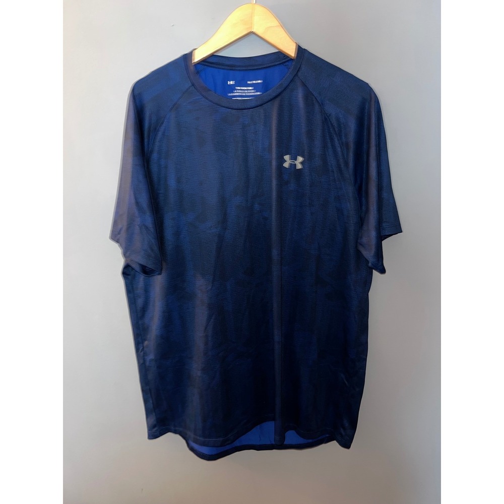 Under Armour Mens XL Tech Tee Navy Blue Tonal Camo Short Sleeve Training Shirt